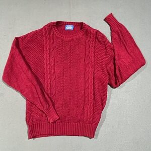 Lobo by Pendleton Women's Cable Knit Red Cotton Blend Sweater Large USA Made